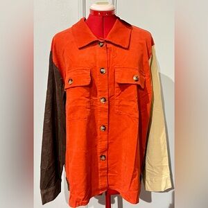 New with Tags Umgee Orange & Brown Jacket Top color block oversize size xl